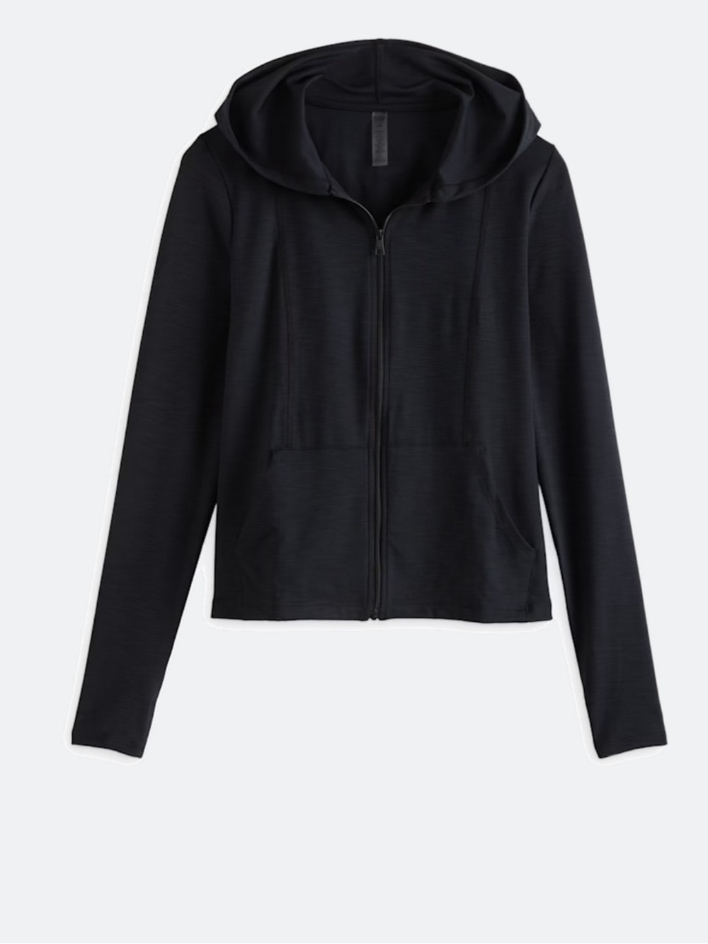 Beyond Yoga Black Full-Zip Heather Ribbed Hooded Morning Jog Hoodie